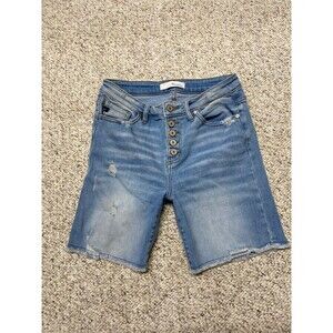 28 Kancan Midrise Exposed Button Fly Distressed Bermuda Shorts Raw Fray Hem